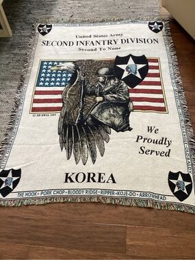 Second Infantry Division Korea Veteran Throw Blanket - Patriotic Eagle Design